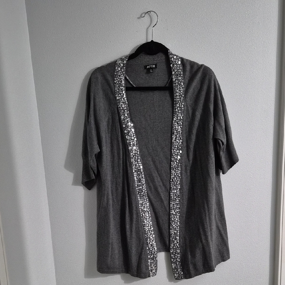 Apt. 9 Gray Sequined Trimmed Cardigan